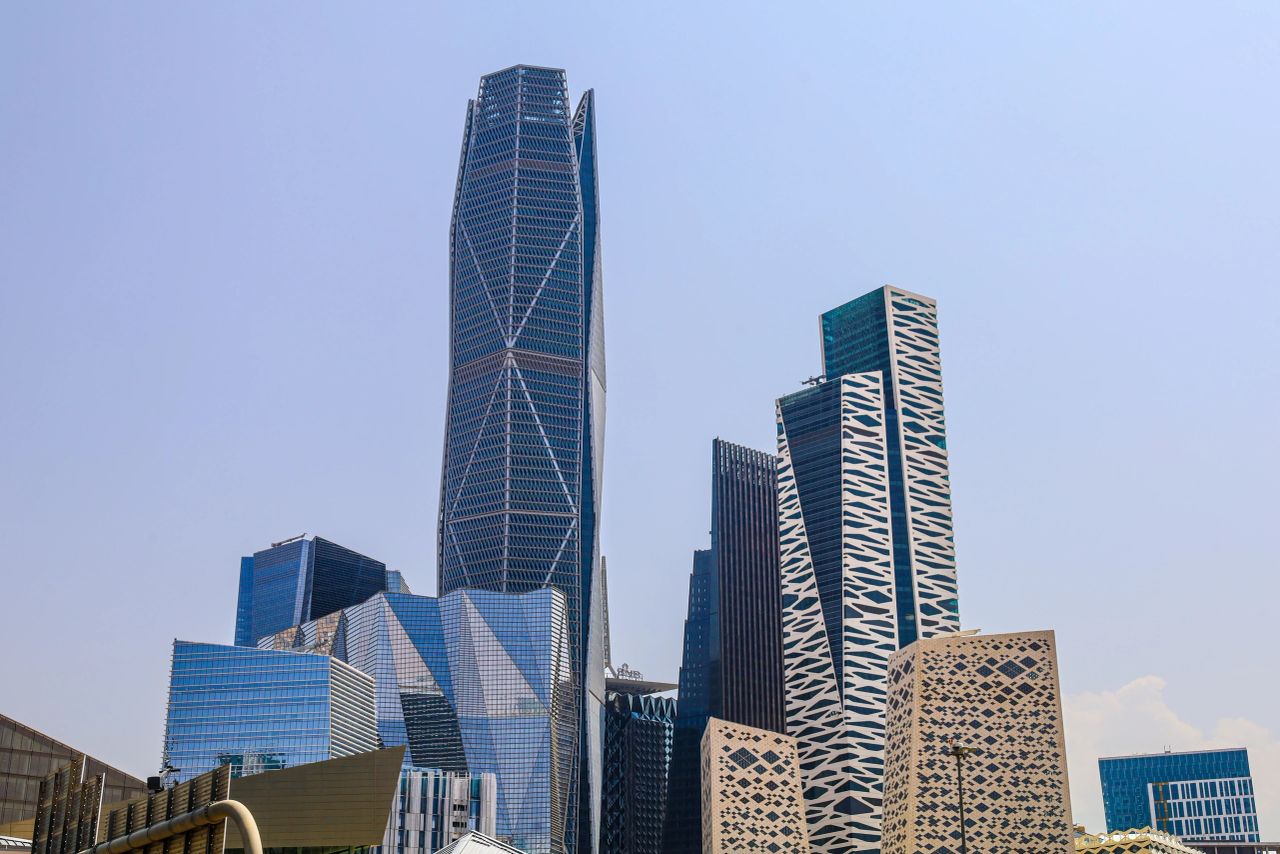 King Abdullah Financial District towers in Riyadh, Saudi Arabia, in daylight. Illustrative stock photograph.